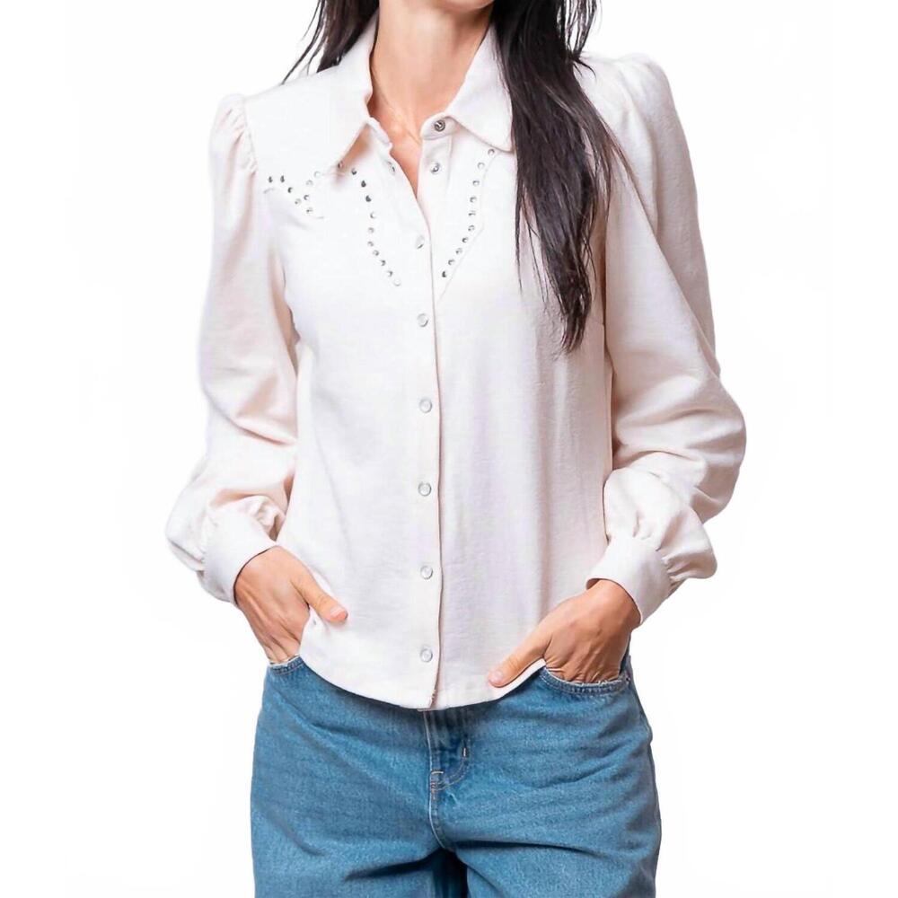 NEW TAELYNN amarillo studded yoke western blouse in cream